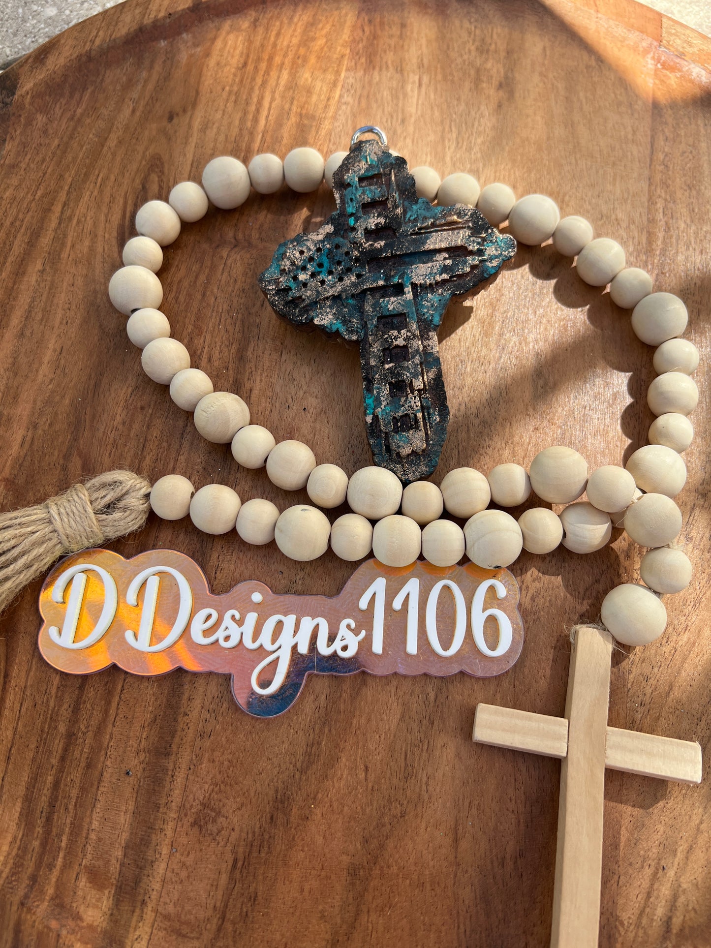 TEAL AND GOLD CROSS AND FLAG