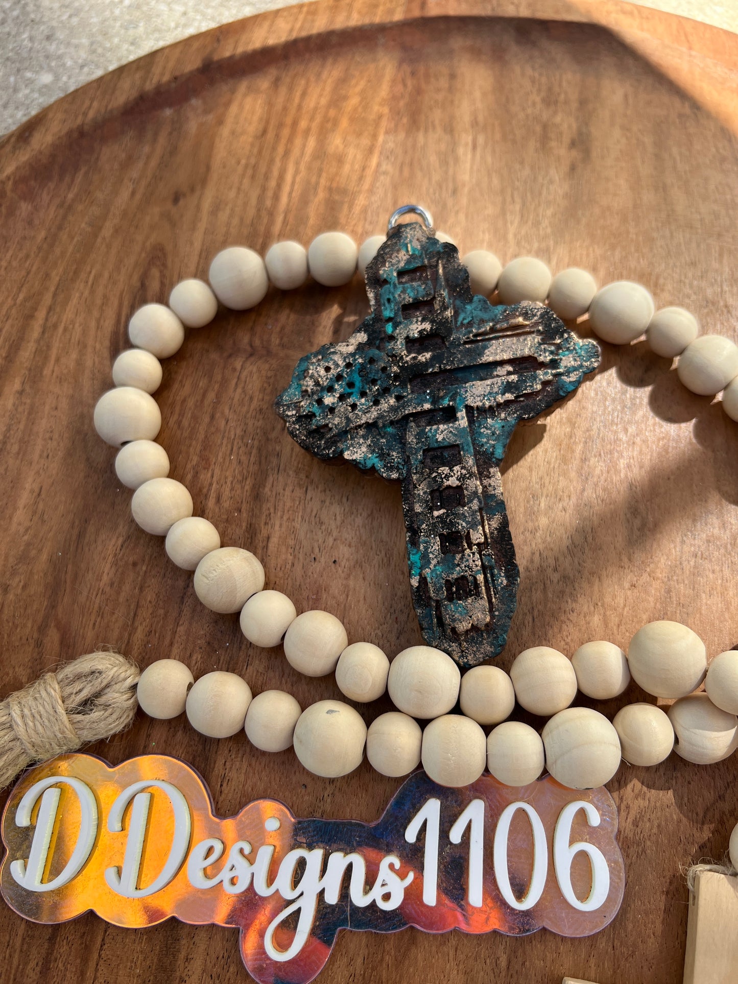 TEAL AND GOLD CROSS AND FLAG
