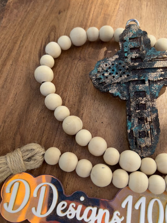 TEAL AND GOLD CROSS AND FLAG